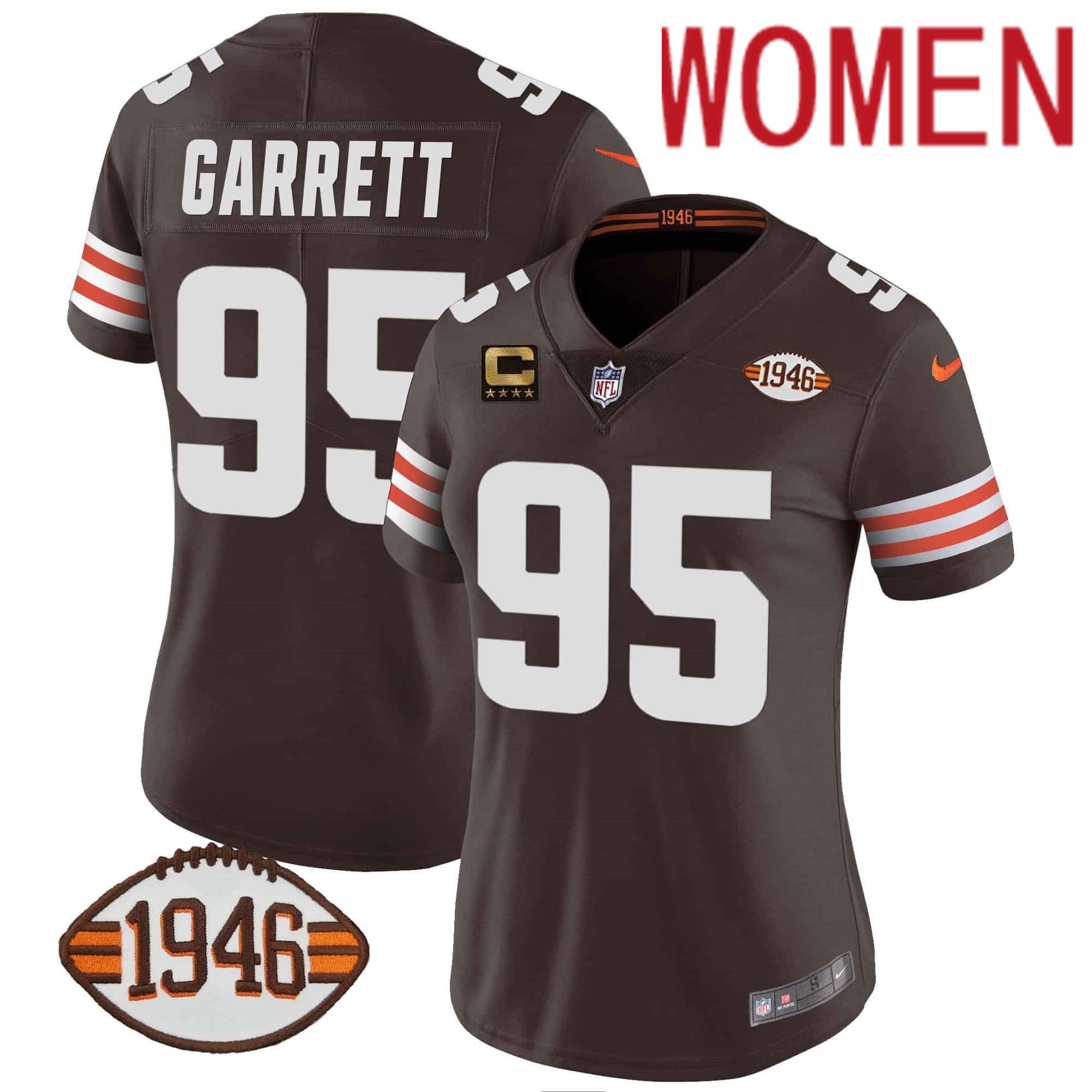 Women Cleveland Browns 95 Garrett Brown 1946 75th Anniversary Patch 2024 Nike NFL Jersey style 1